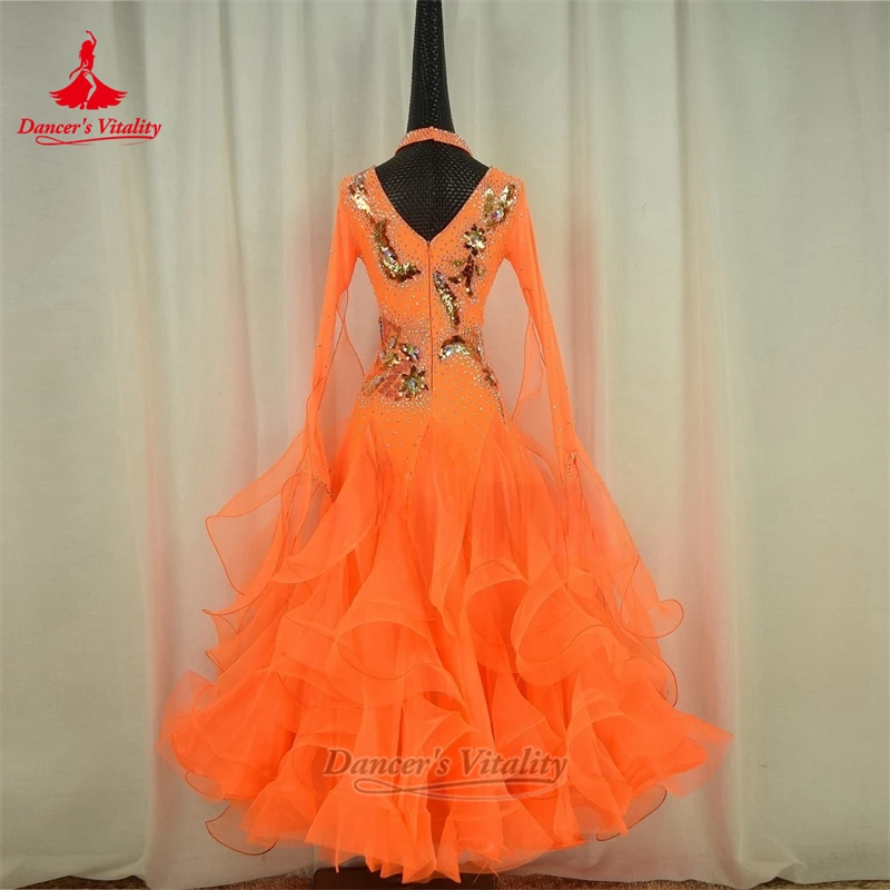 국제 챔피언십 왈츠 프로페셔널 의상 맞춤 성인용 소셜 댄스 긴 소매 공연 드레스 댄서의 활력