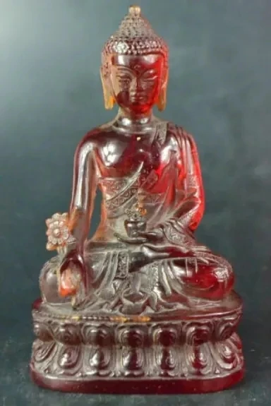 

Chinese Collectible Old amber handwork carve buddha sit lotus big vintage Statue