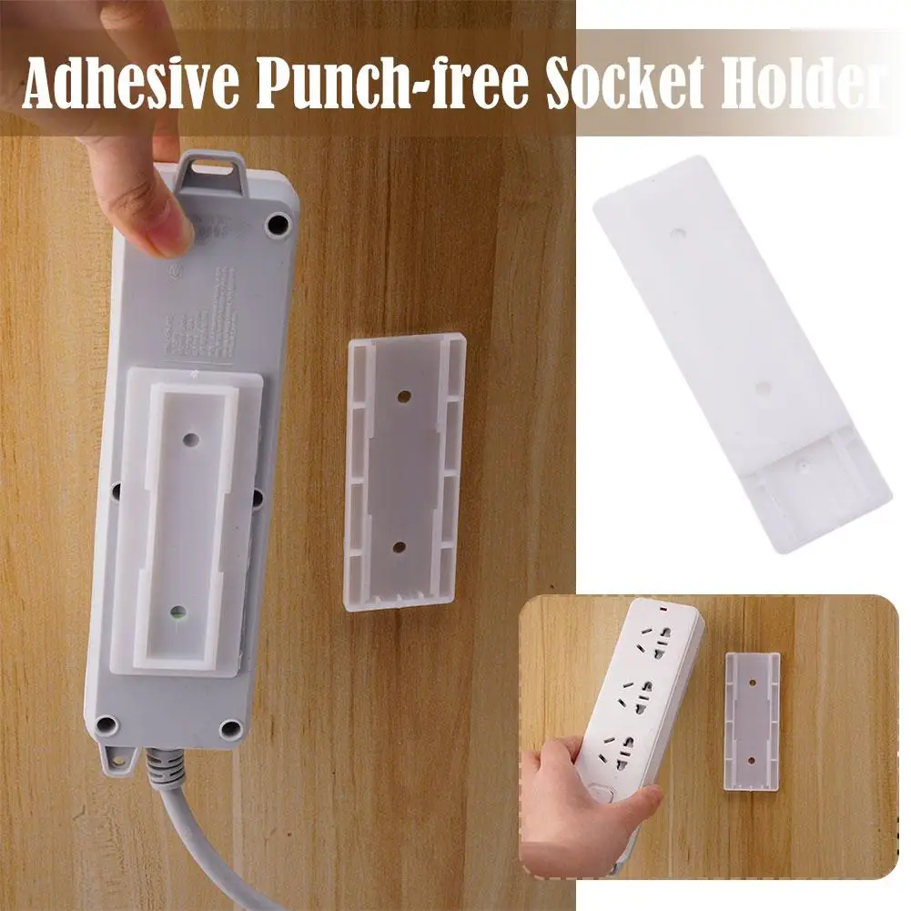 Self-adhesive Power Socket Strip Wall-mounted Punch Power Wire Rack Kitchen Row Strip Office Home Holder Cable Fixer Plug F K6g7