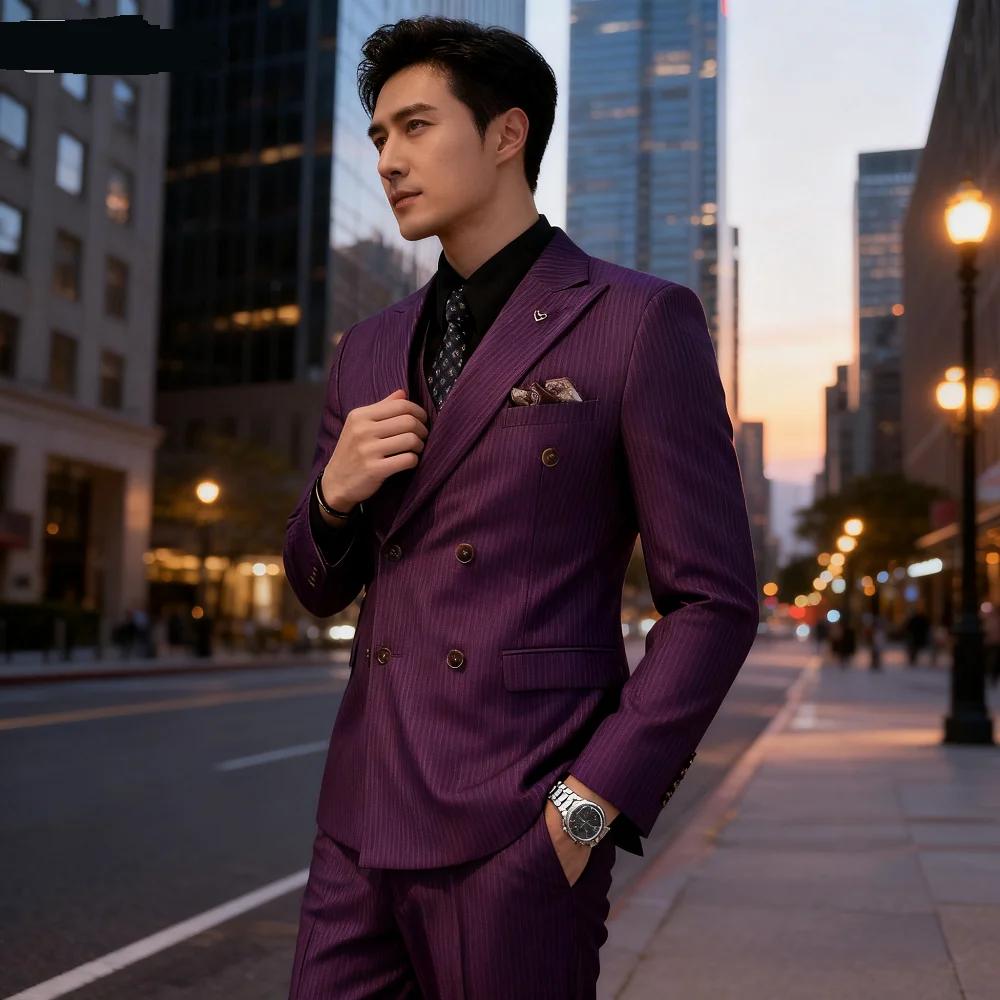 

Men's Three-Piece Suit Elegant Modern Trench Coat High-Quality Formal Wear Wedding Dress Code