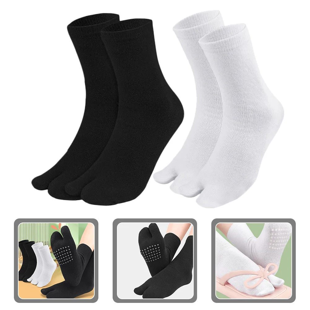 

2 Pairs Split Toes Silicone Non-slip Mid-calf Socks Women's Womens Cotton for Separated