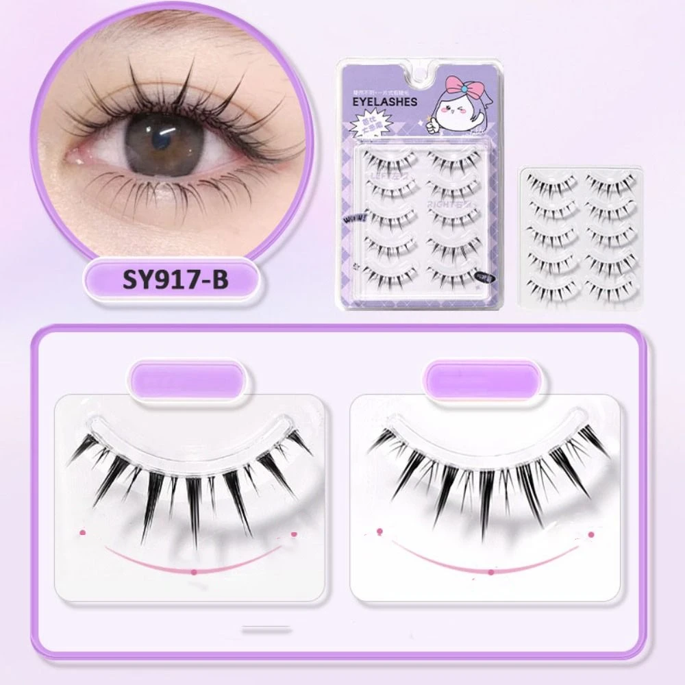 5 paia portatile sottile striscia completa ciglia fai da te arricciatura stile fumetto innesto ciglia trucco coda di pesce carino ciglia finte donne