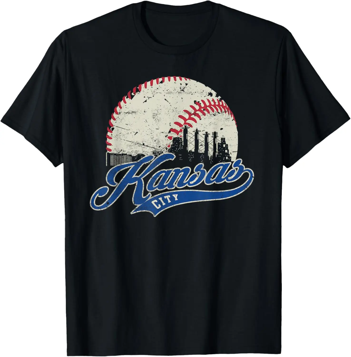 

Baseball Skyline Distressed Graphic Tee Vintage Retro Sports Shirt