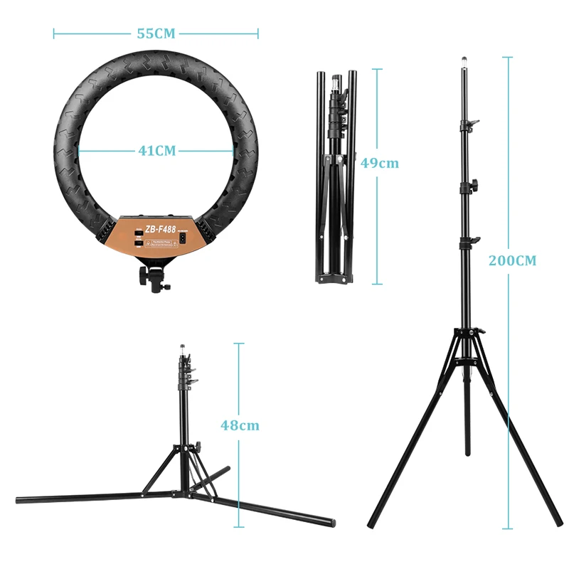 Imagem -05 - Dimmable Led Ring Light Kit Iluminação com Tripé Controle Bluetooth Vídeos de Vídeo Youtube 60w 22 55cm