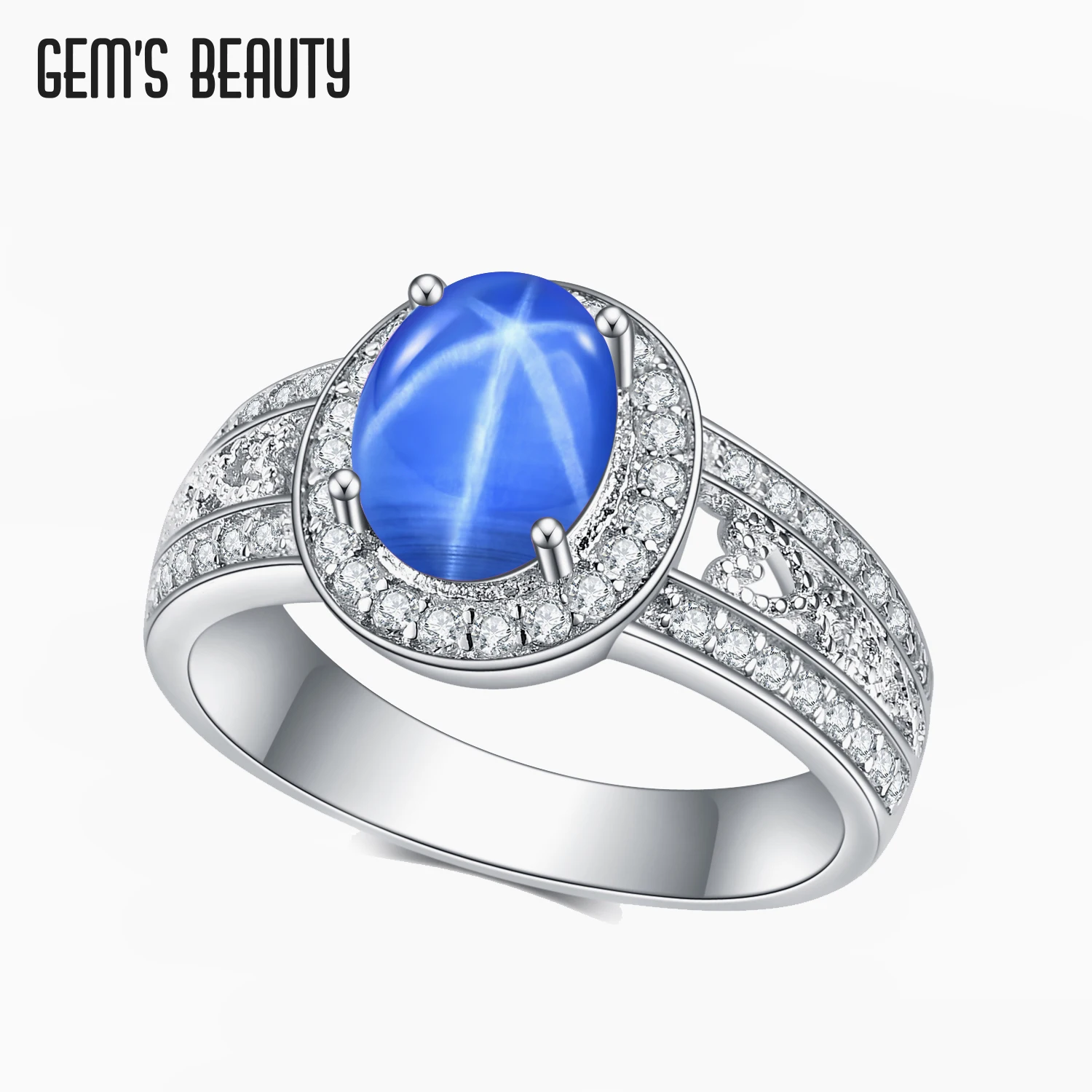 

Gem's Beauty 925 Sterling Silver Oval Cut Lab Star Sapphire Rings For Women Vintage Fine Jewelry Rings Anniversary Gift