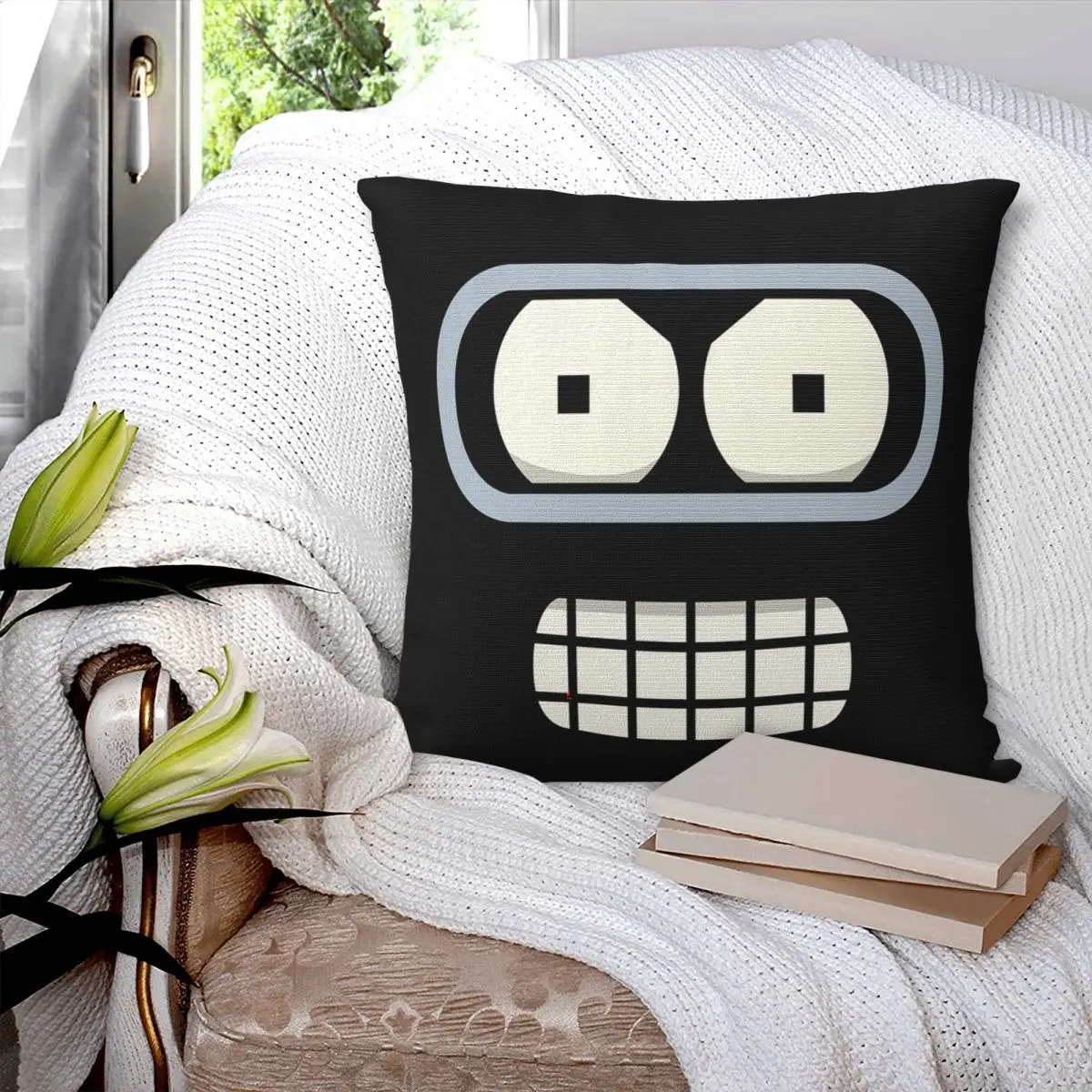 

Bender's Face Square Pillowcase Pillow Cover Polyester Cushion Zip Decorative Comfort Throw Pillow for Home Bedroom