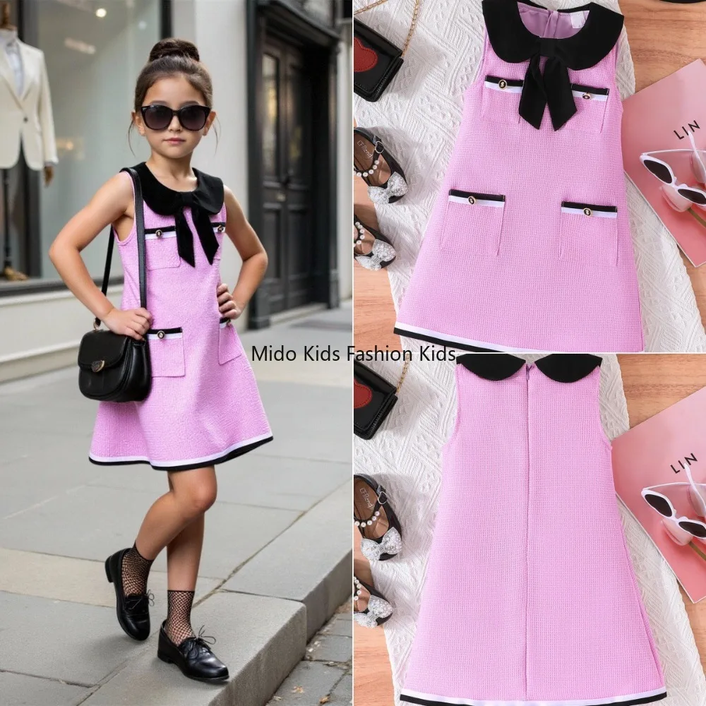 Summer sleeveless French princess dress for girls in stock, fashionable European and American style dress 4-7Y