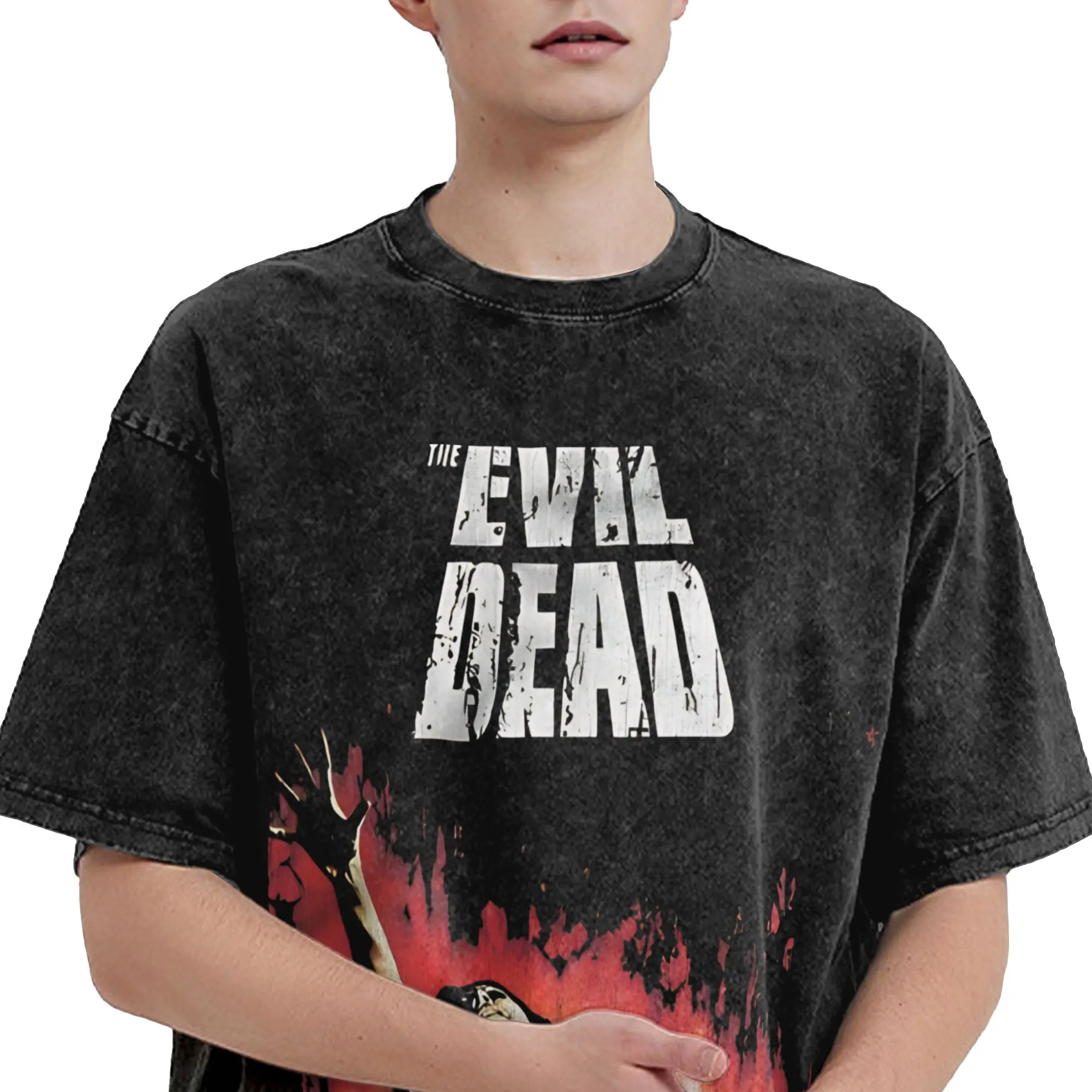 Evil Dead Burn Merch Washed T Shirts for Men Women Streetwear Hip Hop T-Shirts Summer  Tees Tops Short Sleeve