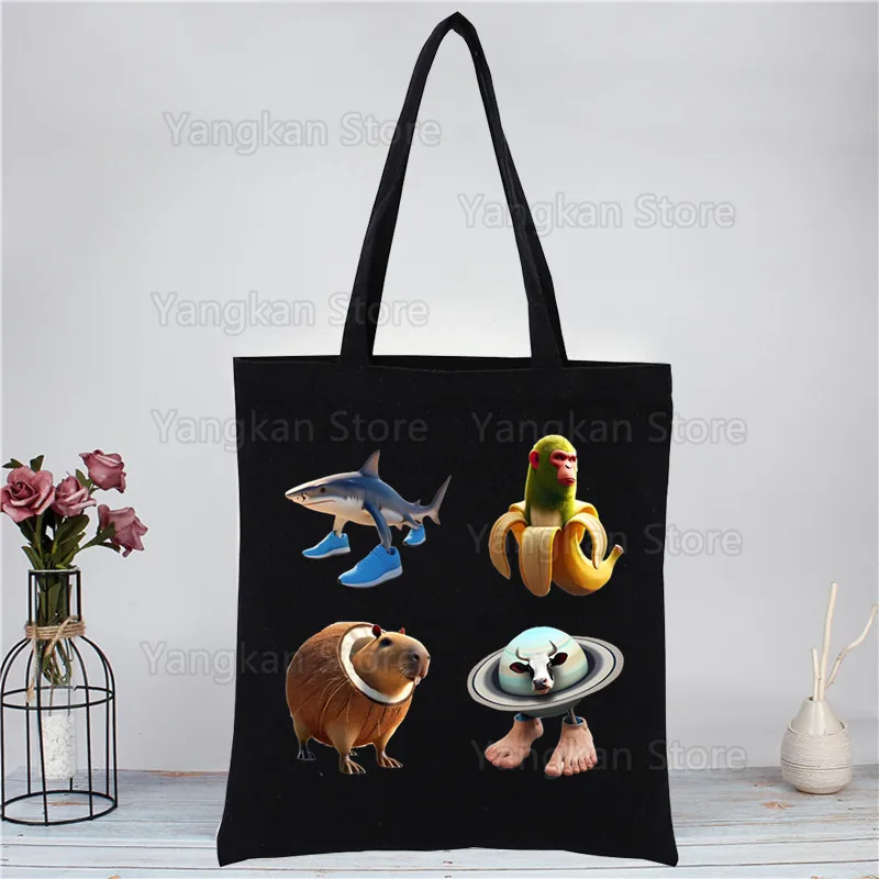 

Italian Brainrot Tralalero Canvas Bags Shopping Bag Tralala Tung Tung Sahur Bombardiro Crocodilo Printed Casual Shoulder Bag