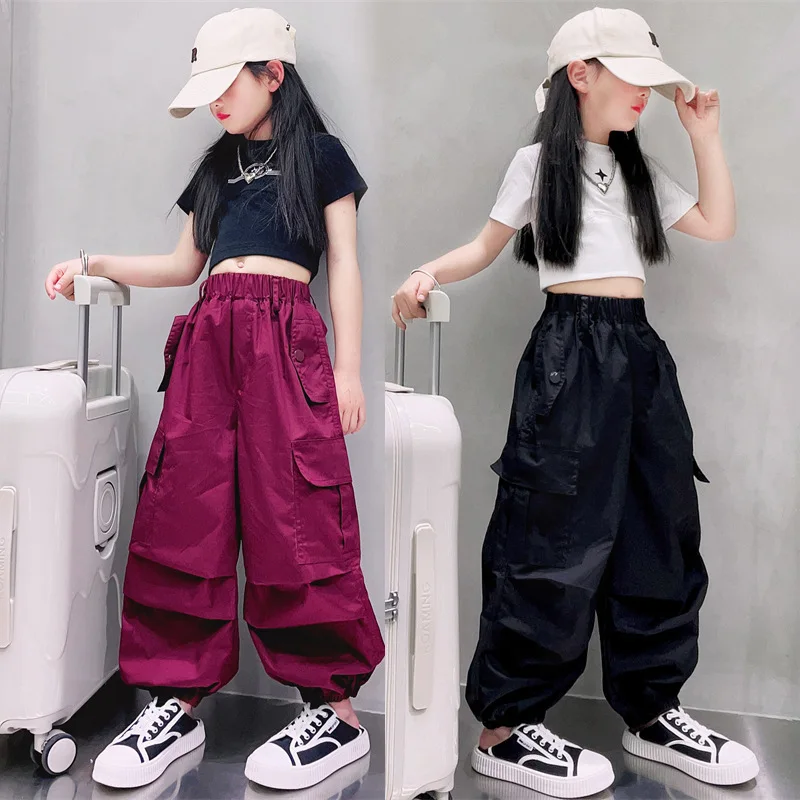 

Teen Girls Cargo Pants Child Straight Trousers High Waist Vintage Casual Streetwear Baggy Pants Kids Hip Hop Joggers Pants 4-14Y