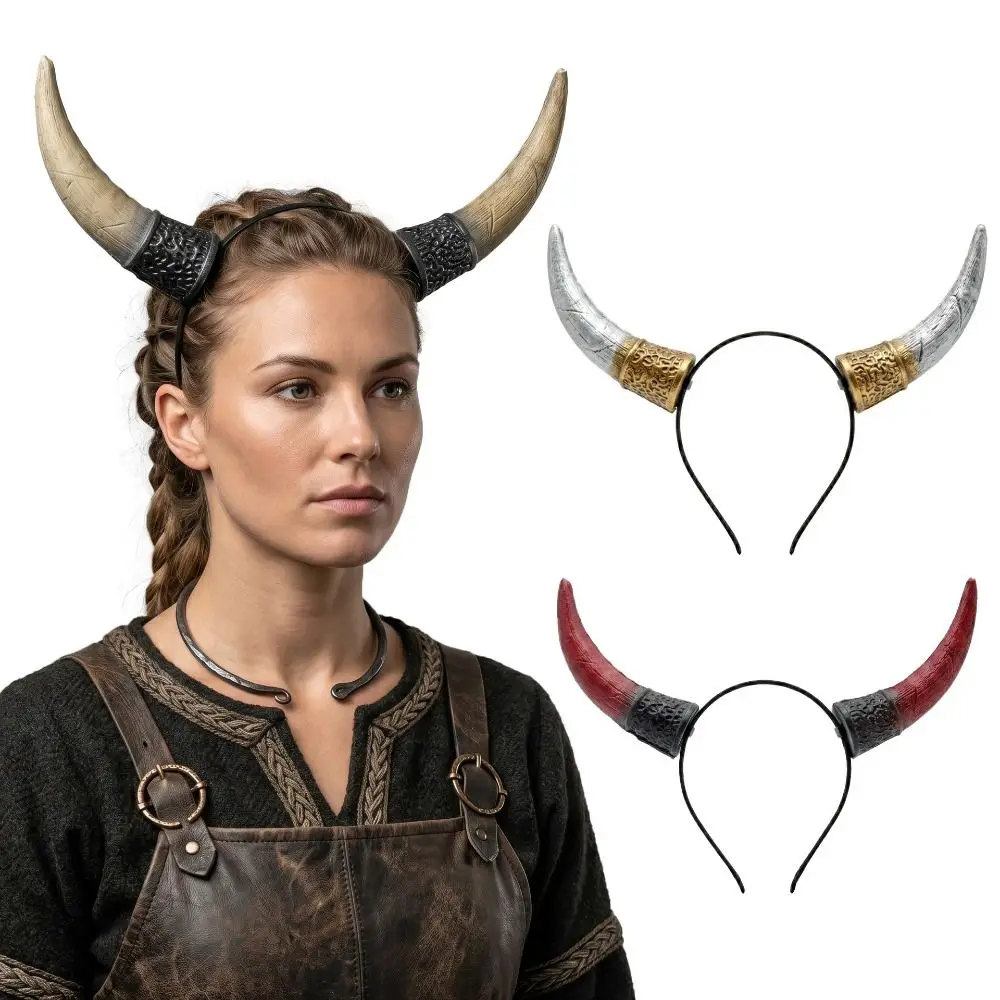 Funny Pu Halloween Horns Headband Ox Horn Cosplay Headband Cosplay Hairband Headpiece Gothic Halloween Hair Hoop Photo Props
