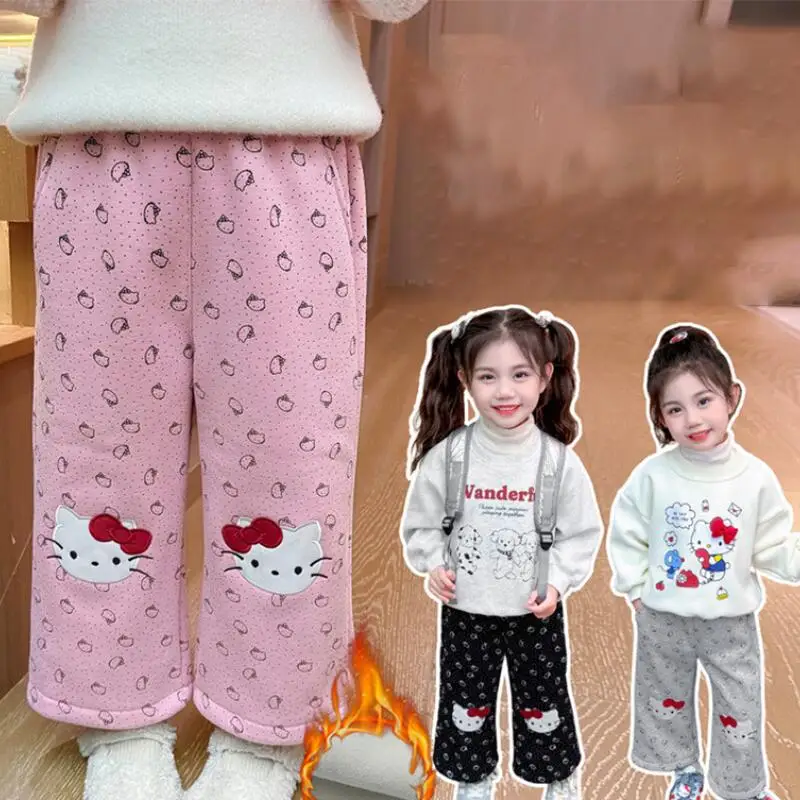 

Sanrio Hello Kitty Thicken Wide-Leg Pants Girl Autumn Winter Straight-Leg Pants Child Kawaii Anime Cartoon Fashion New Clothing