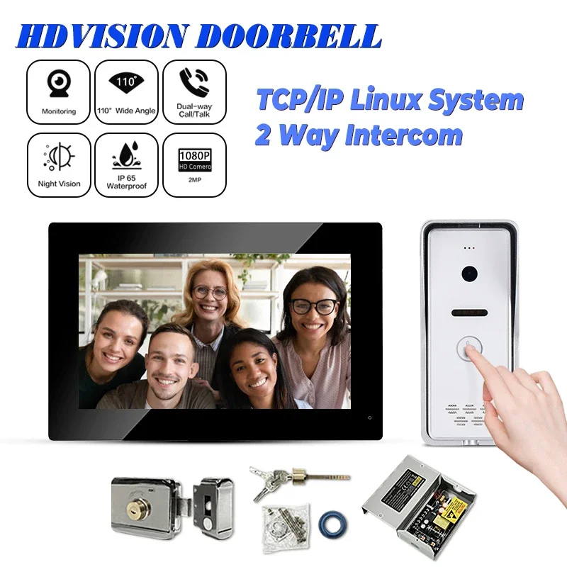 

Cheap Interfone Villa Kit Intercom IP Wired 7 Inch Touch Screen 1080P HD Camera Door Intercom One Button to Call Support POE