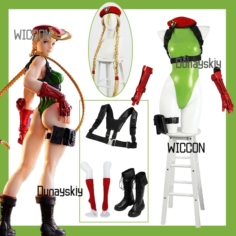 

Fighter V Cammy, белый полный костюм для косплея, комплект, трико, парик, перчатки, ботинки, подтяжки, игровой точный наряд на Хэллоуин/симвоzenia