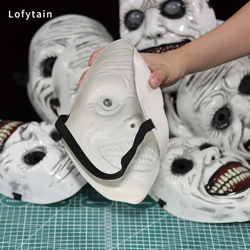 Máscara de demonio con cara sonriente del exorcista, máscara de plástico con calavera de fantasma espeluznante malvado, accesorios para disfraz de