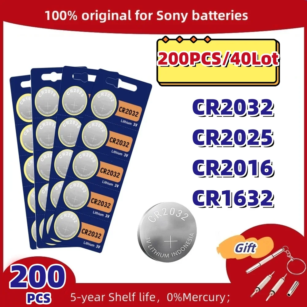 200 Stuks Origineel Voor Sony Cr2032 Cr2025 Cr2016 Cr1632 Lithium Batterij Horloge Rekenmachine Auto Sleutel Afstandsbediening Knop Muntcellen