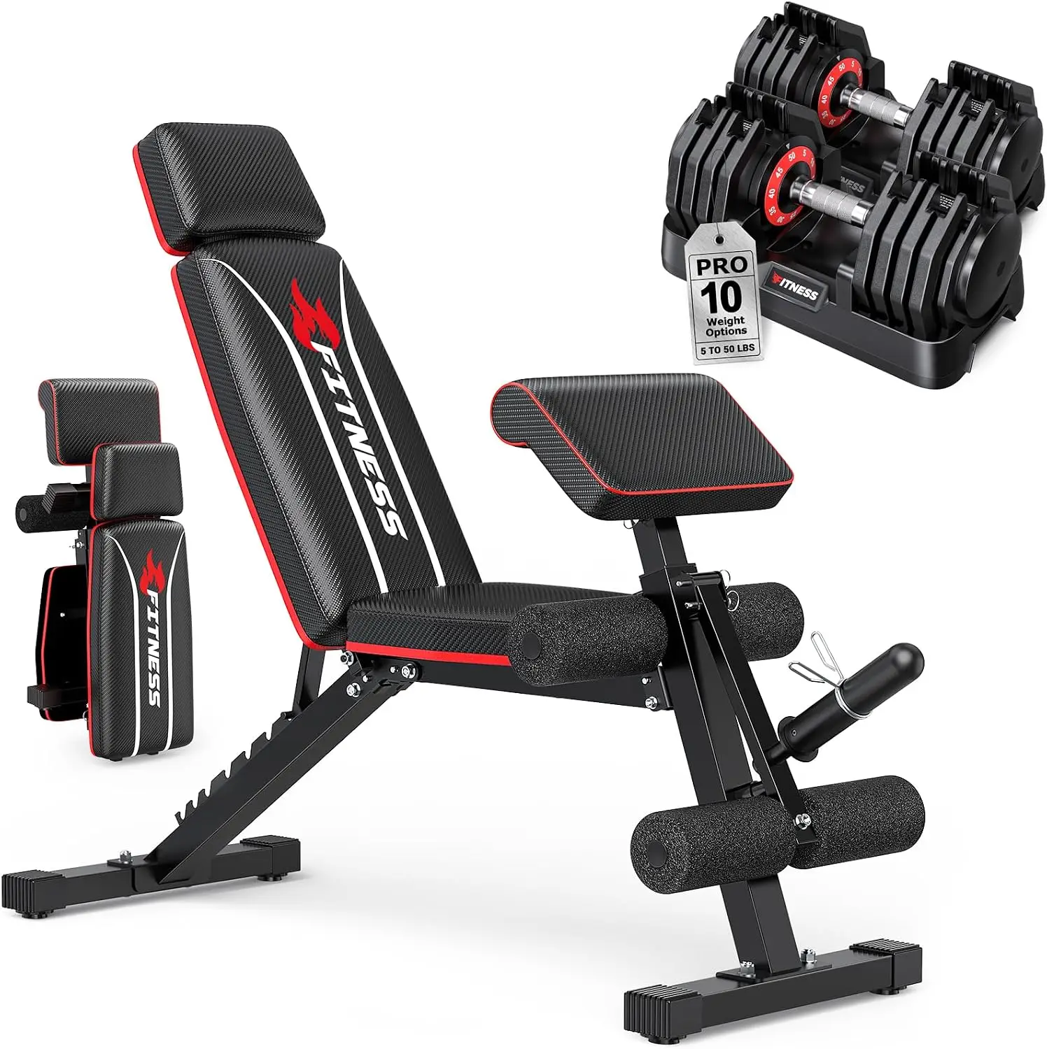 Adjustable Dumbbell Set with Workout Bench, Foldable for Home Gym, Full Body Strength Training Equipment Set