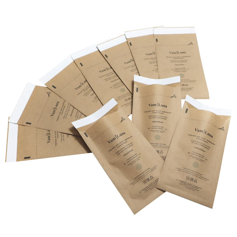 100PCS Self-Sealing Pouche Dry Heat Sterilizatio,Autoclave Kraft Paper Cleaning Bag for Dentist Tools&Nail Art Supplies100x200mm