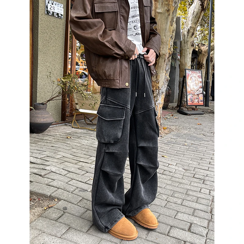 ​​Vintage Washed Men's Cargo Sweatpants Retro Relaxed Fit Joggers for Men Distressed Workwear Trousers Casual Streetwear​​ M-5XL