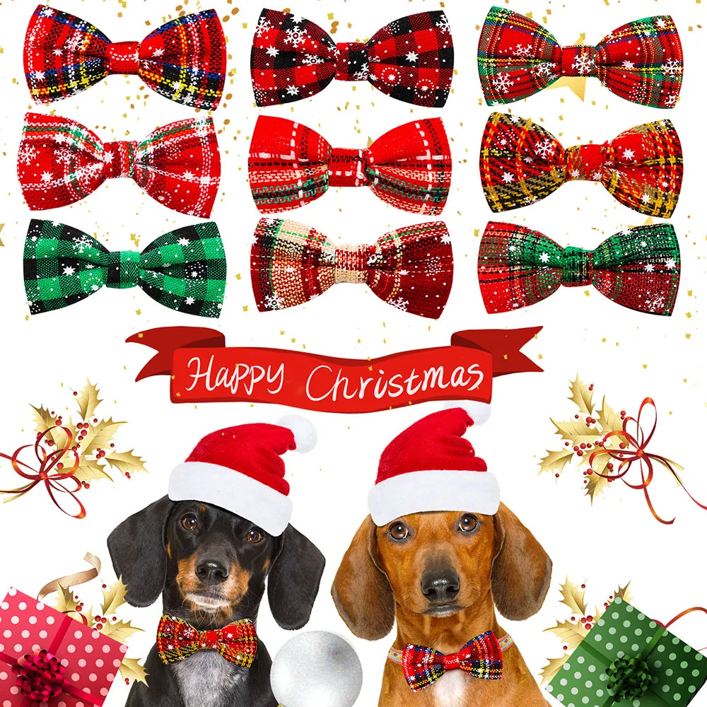 

20/40PCS Winter Plaid Dog Bows With Elastic Bands Removable Dog Bow Ties Collars Accessories Christmas Pet Supplies For Dogs