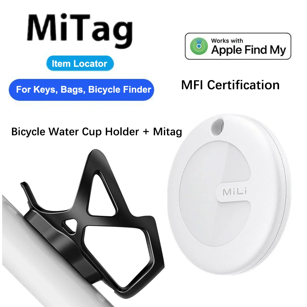 

MiLi Bicycle Bottle Holder - Built-in MiTag Tracker Item Finder Work with Apple Find My (iOS Only) Waterproof Tracking Tag