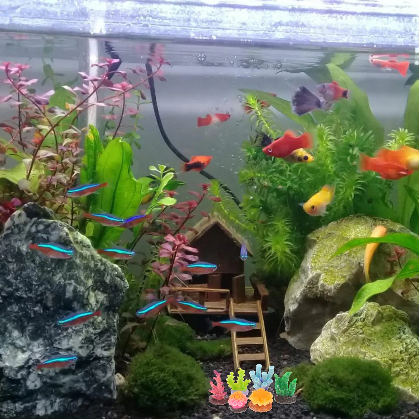 

6Pcs Fish Tank Coral Decorations Resin Artificial Coral Reef Ornament for Aquarium Freshwater Tank Underwater Landscape Decor