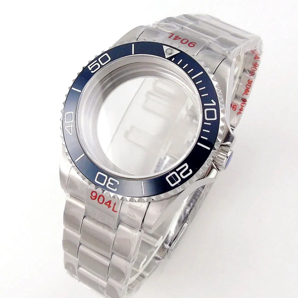 Caja de reloj impermeable con inserción azul marino para NH34 NH35 NH36 NH72 ETA2824 PT5000 MIYOTA DG MINGZHU 904L banda 40mm caja de acero