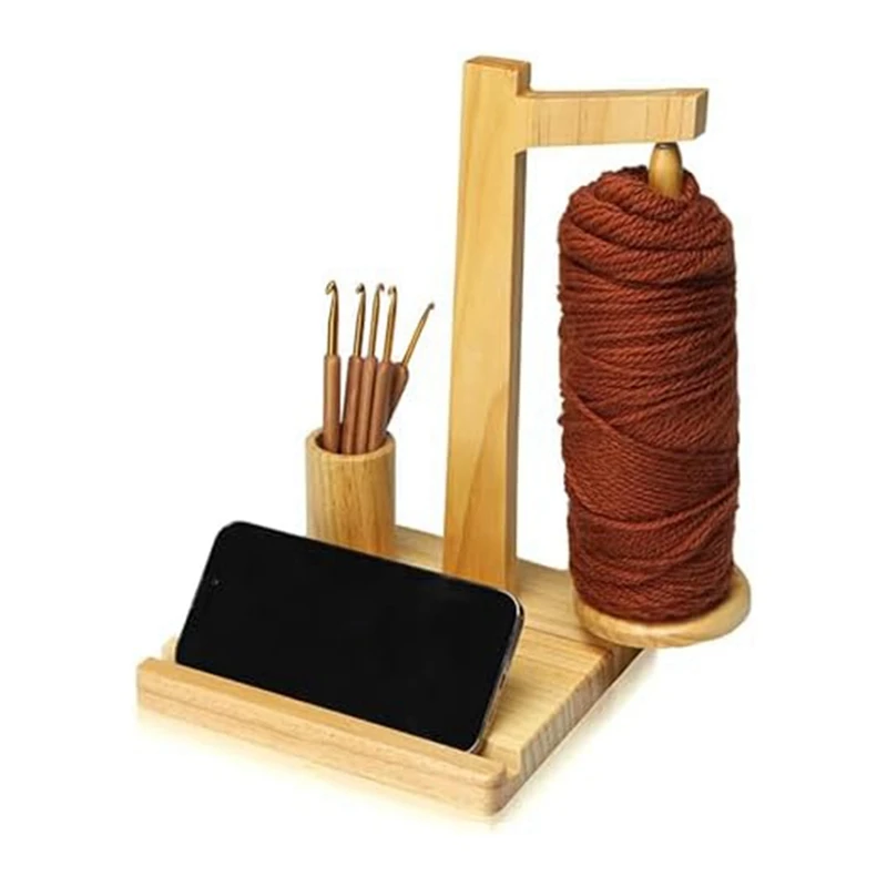 BAAG-Wooden Yarn Holder Phone Stand, Wooden Yarn Holder With Phone Stand, Magnetic Wooden Yarn Spool Rack