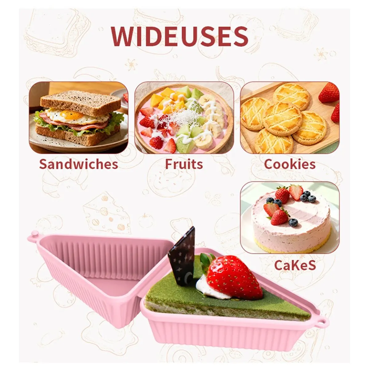 【AT48】 NEW 3PcsTriangular Silicone Cake Box, Mille Crepe Box, Sandwich, Reusable, Cake Packaging, Baking & Pastry Packaging Gray