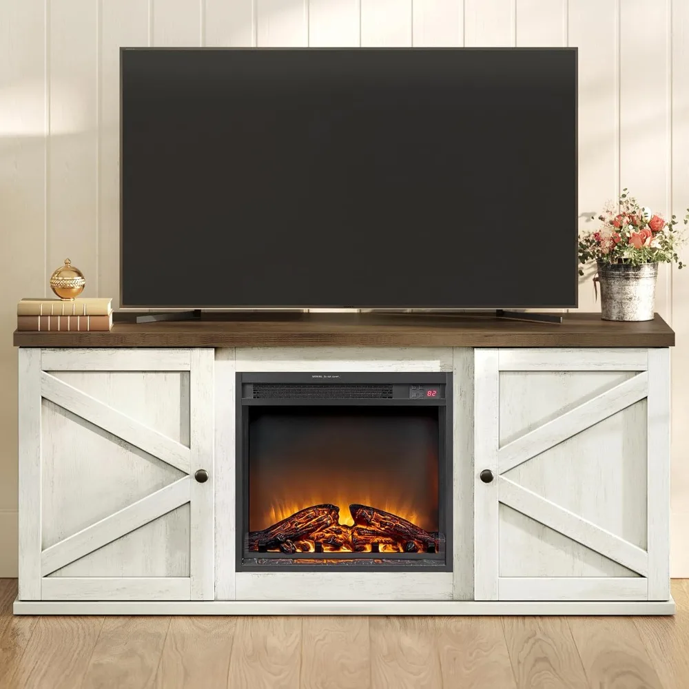 

Farmhouse Style Entertainment Center with 18-Inch Electric Fireplace, Remote Control, and Accommodates TVs up to 65 Inches
