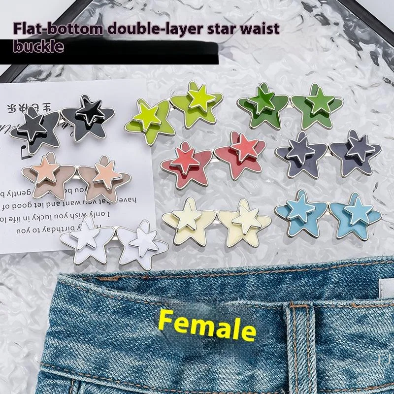 

[YU]1 Pair Women Adjustable Metal Star Belt Seamless Invisible Waistband Buckle Jean Waist Tightening Tool No Sewing Required