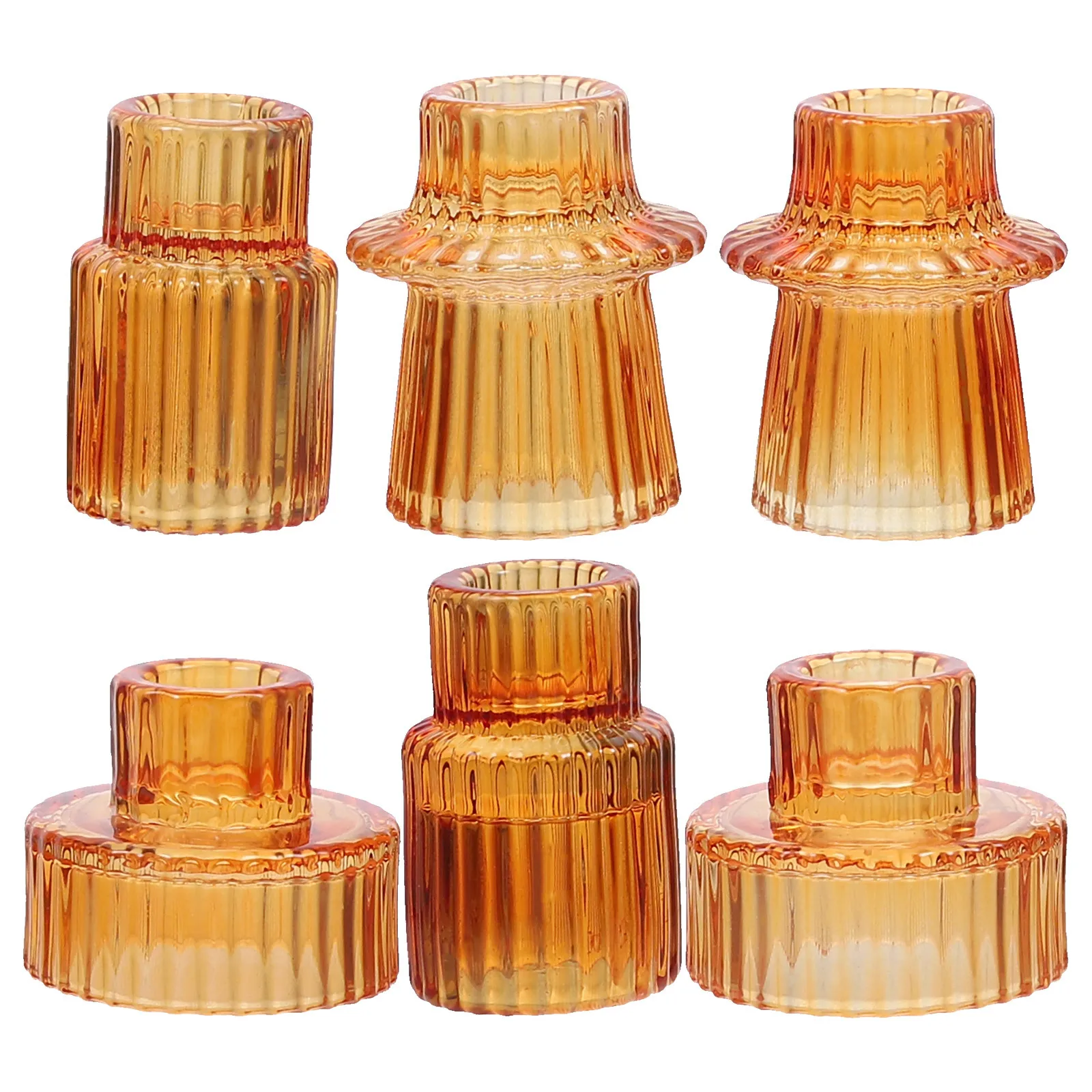 

6 Pcs Glass Tea Light Holder Candlestick Holders Taper Vintage Decor Candleholders Decoration