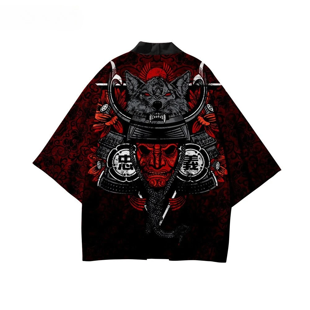 التقليدية اليابانية الساموراي طباعة Harajuku كيمونو يوكاتا اليابان سترة Haori ريترو موضة النساء الرجال تأثيري الملابس الآسيوية #1
