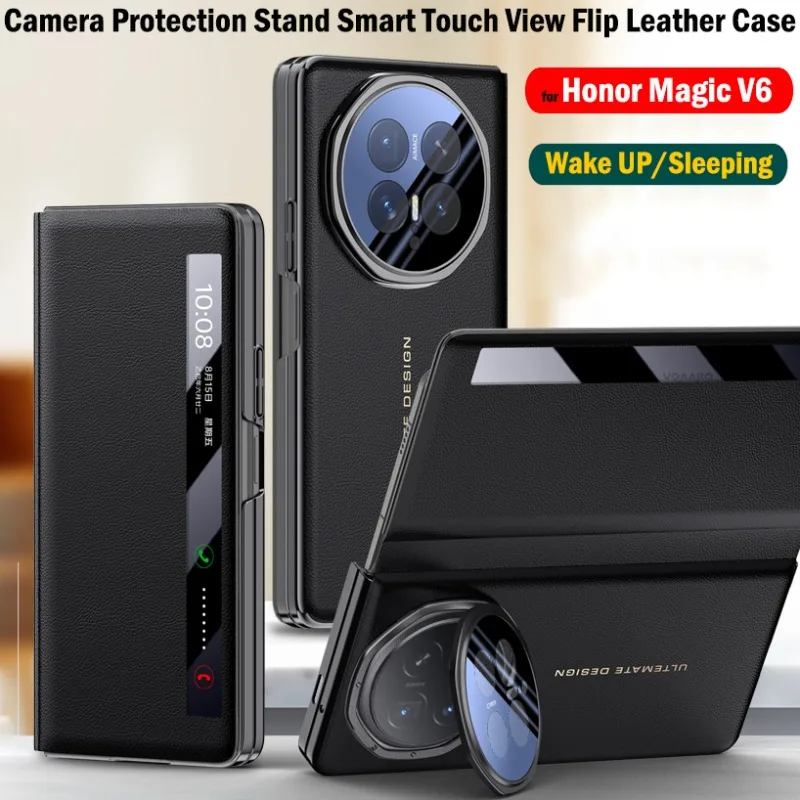 

Camera Stand Cover for Honor Magic V6 Smart Touch View Window Case for Honor Magic V6 Flip Leather Case Wake up Sleeping Funda