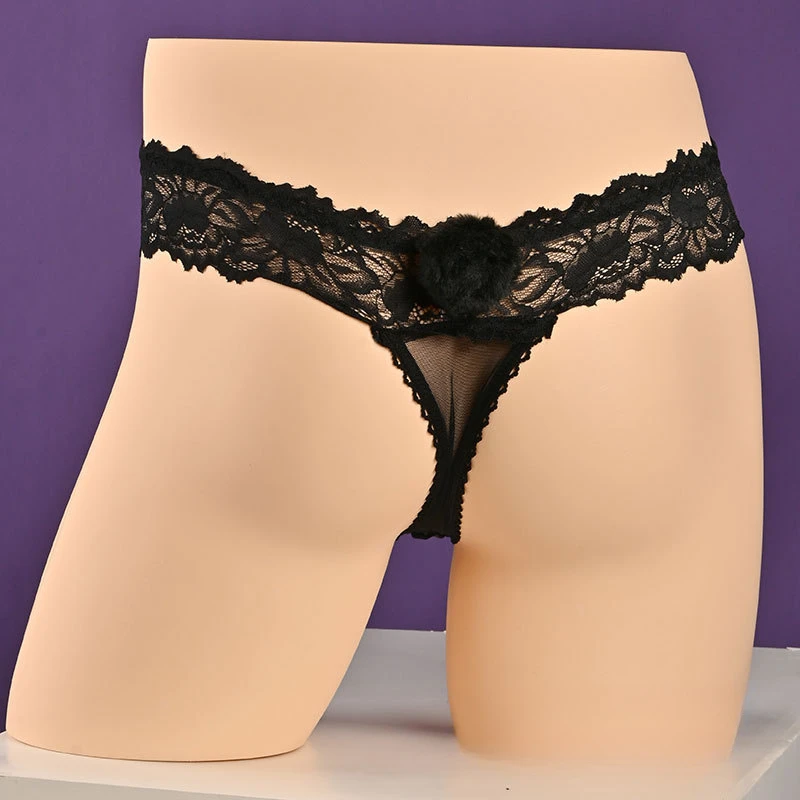 Mens Underwear Sexy Lace Hollow Thong Breathable Low Rise Transparent Briefs Lingerie Sheer Thong G-String Sissy Pouch Panties image 4