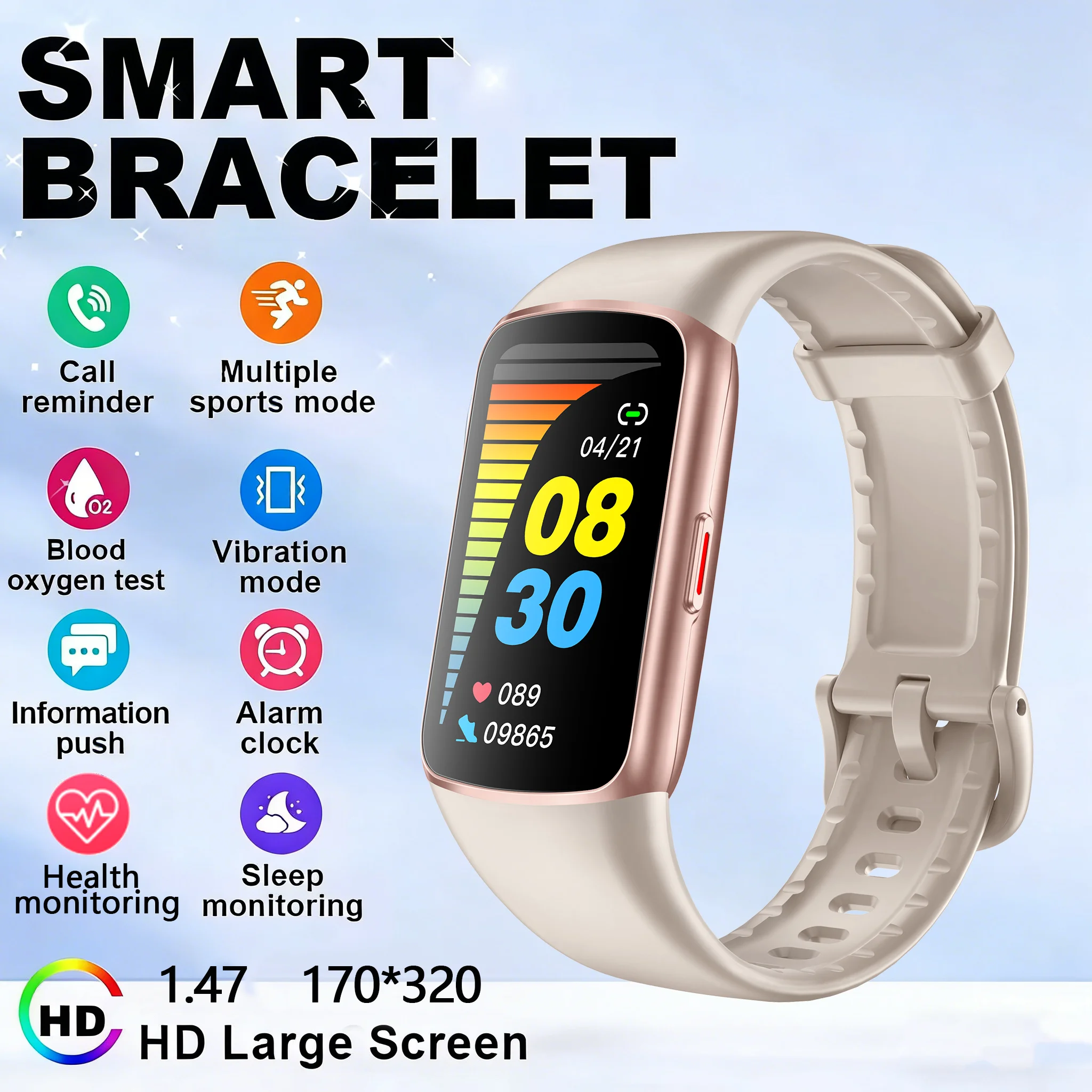 

2026 NEW Sports Smart Bracelet Lightweight Heart Rate Monitoring BT Call Information Push Waterproof Smartwatch For Android IOS