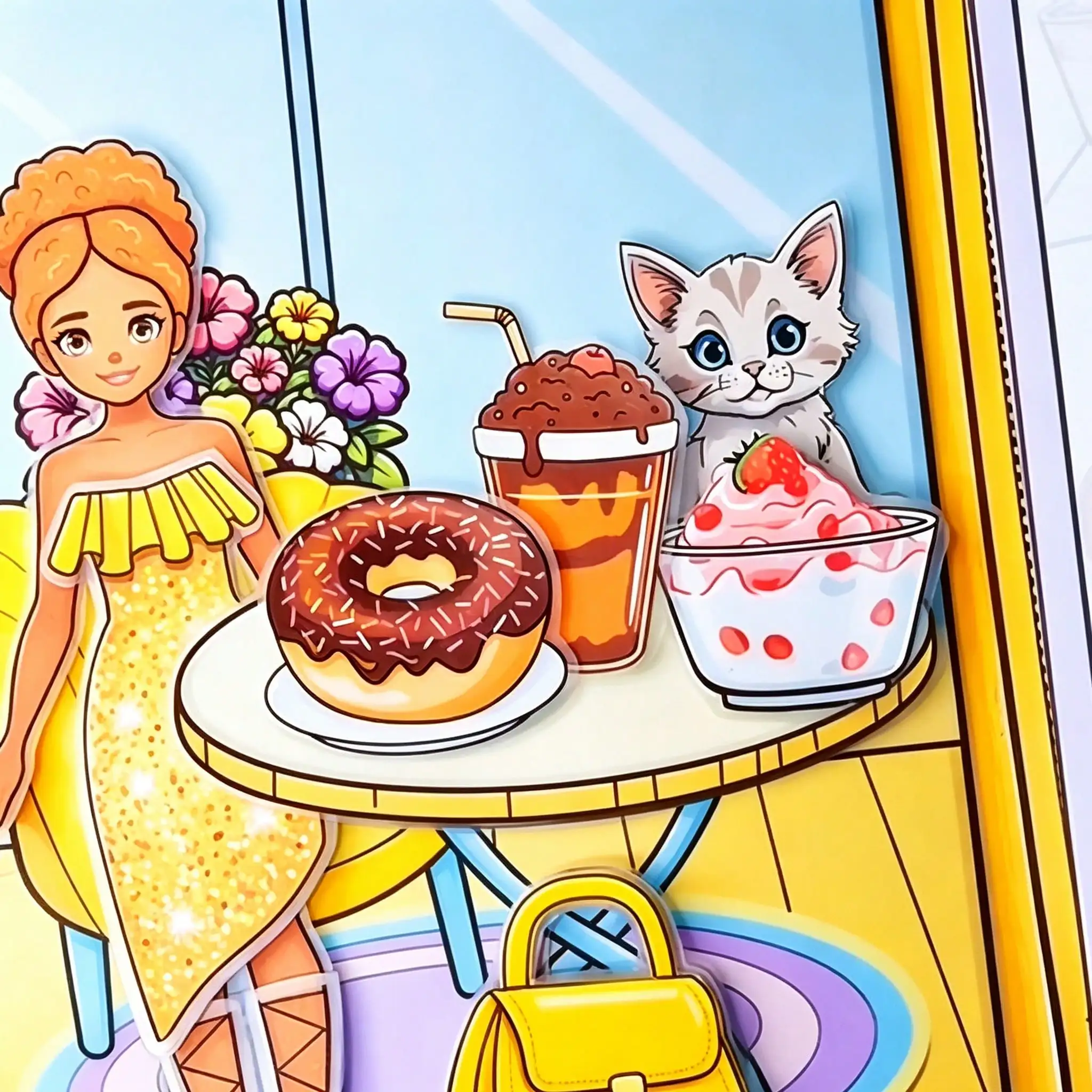Kit de scrapbooking DIY sur le thème de la fête du thé pour fille en robe jaune, ensemble d'artisanat fait main, jouet éducatif amusant pour l'apprentissage précoce des parents et des enfants