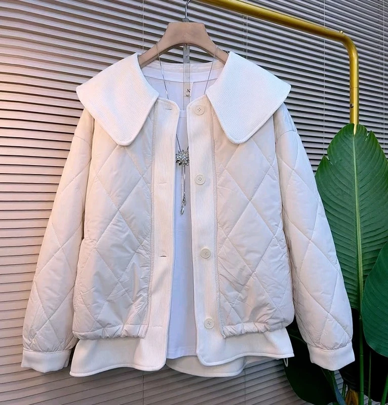 Plus-größe Frauen Koreanische Lose Alter-reduzierung Kordelzug Baumwolle Mantel Winter Neue Mode Vielseitig Langarm Peter Pan kragen Top