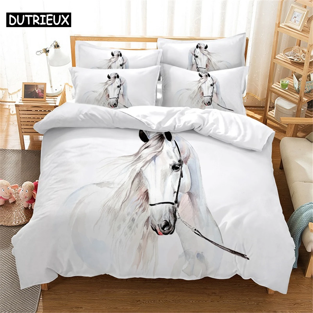 

White Horse Bedding Set Queen Bedding Duvet Cover Set Bedding Set Bed Cover Cotton Queen Bedroom Bed Cover Set Bed Set Bedding