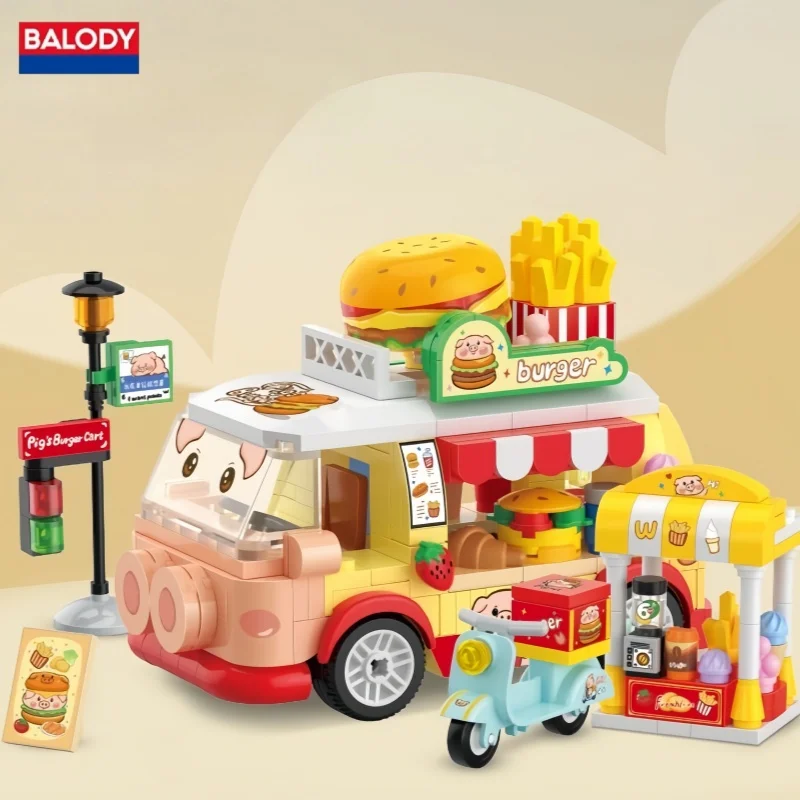 

BALODY Building Blocks Burger Car Dessert Car Coffee Car Street View Series Assembly Model Desktop Ornament Birthday Gift