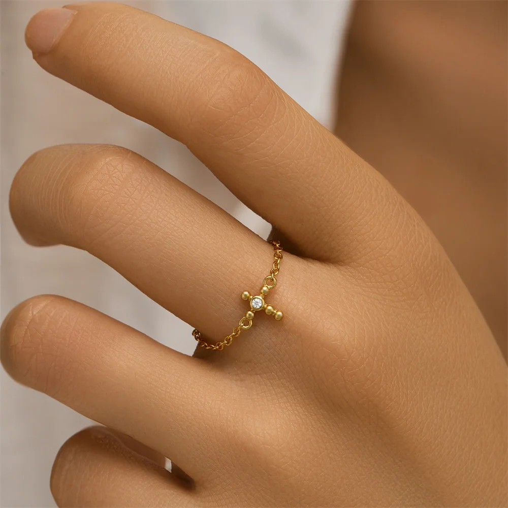 Aide 925 Sterling Silver Tennis Cross Inlaid Zirconia Adjustable Stackable Rings For Women Minimalist High Quality Fine Jewelry