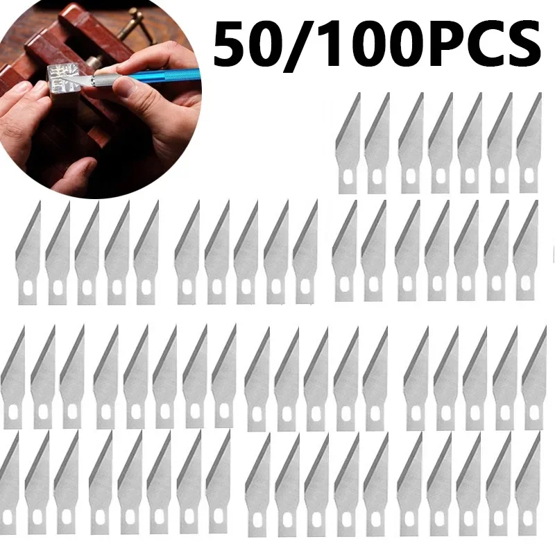 50/100pcs Carving Blades Set DIY Leathercraft Scalpel Craft Sculpture Cutting Tool Metal Engraving Blades Knifes Wood Carving