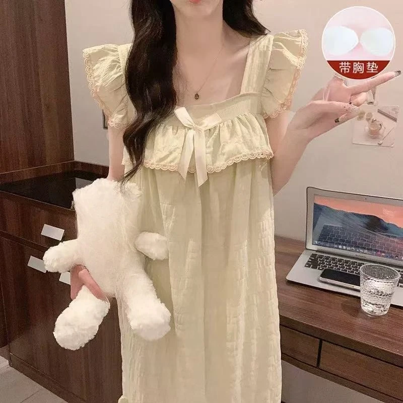 Girls Student Summer Printed Casual Pajamas Chest Pad Women Homewear Student Lady Pajamas Ladies  Woman Casual Wear Worn Outside