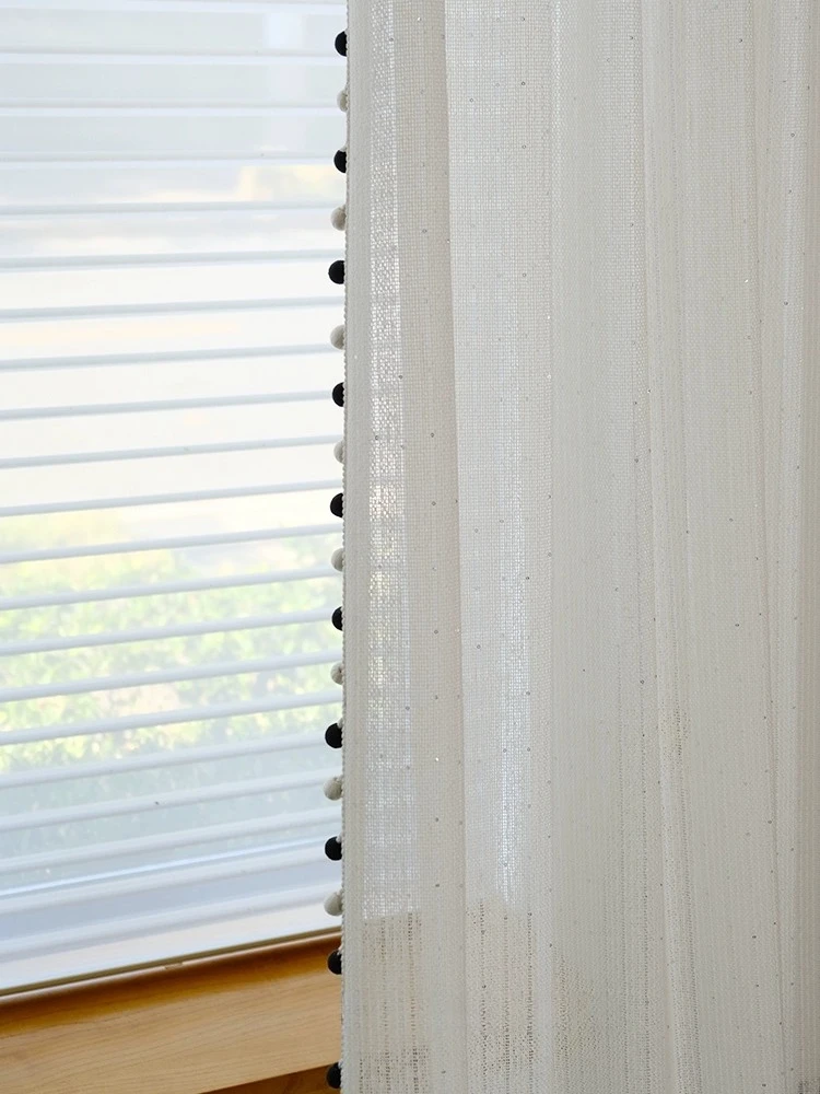 French Retro High-end Niche Color Cotton and Linen Sequins Tulle Curtains for Living Room Bedroom Dining Custom Size Decoration