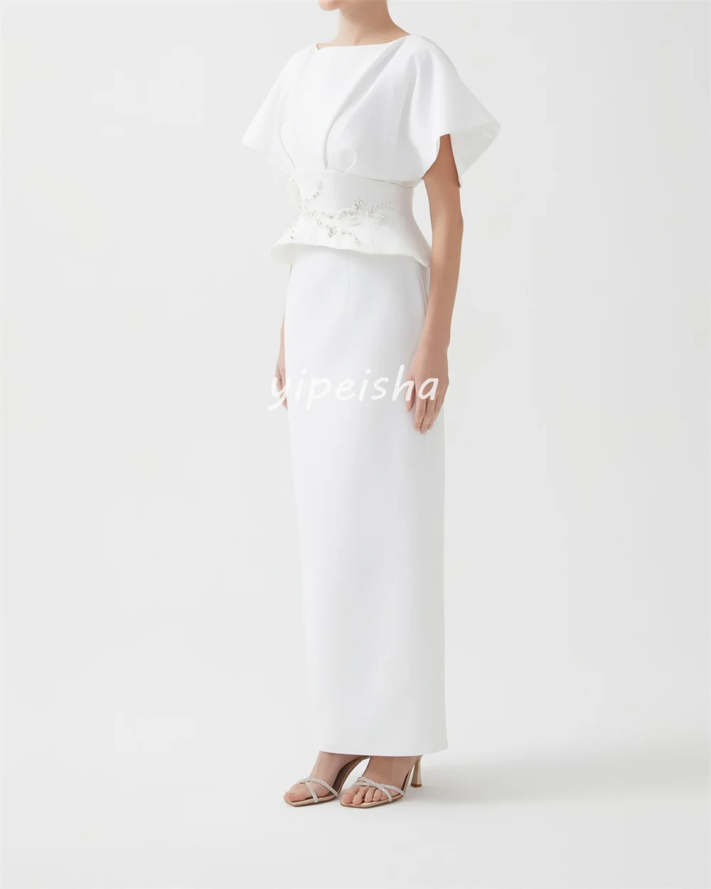 تخصيص رائعة عارضة جيرسي الديكور زهرة مطرزة مستقيم مغرفة الرقبة فساتين متوسطة الطول فساتين مناسبة مخصصة أنيقة