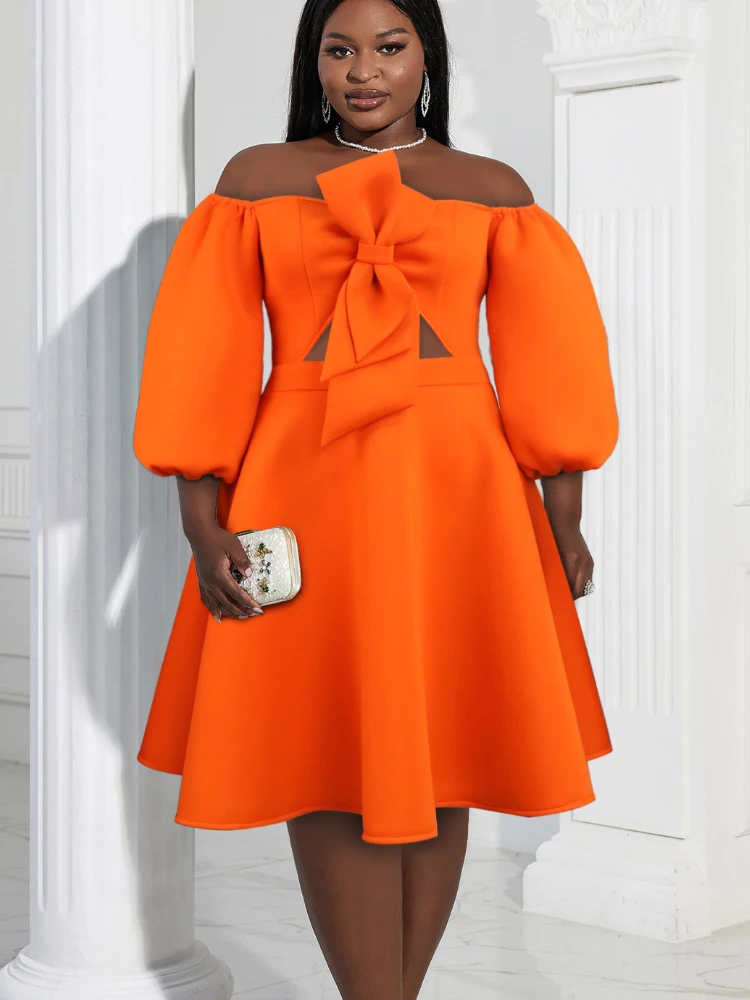 

Sexy Tube Top Dresses for Women 2023 Orange Big Bow Backless Midi Gowns Off Shoulder Summer Chic Elegant Formal Occasion Robe