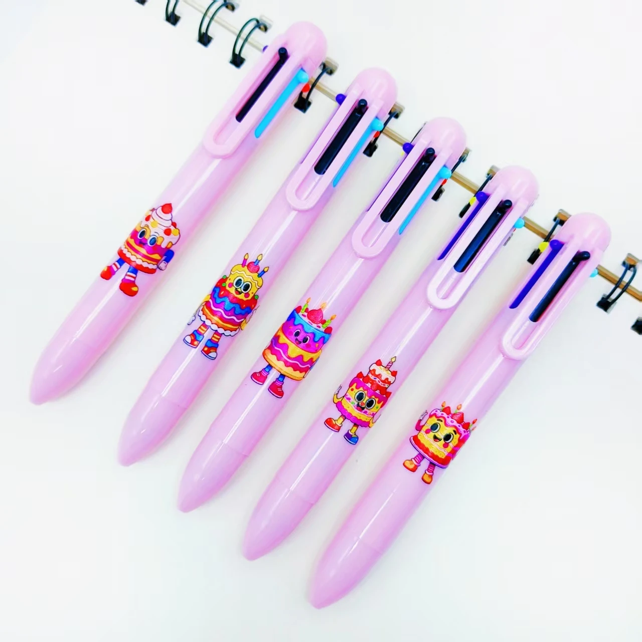 

10Pcs cake-themed multi-color pen, pink cake-shaped six-in-one ballpoint pen, holiday gift ballpoint pen