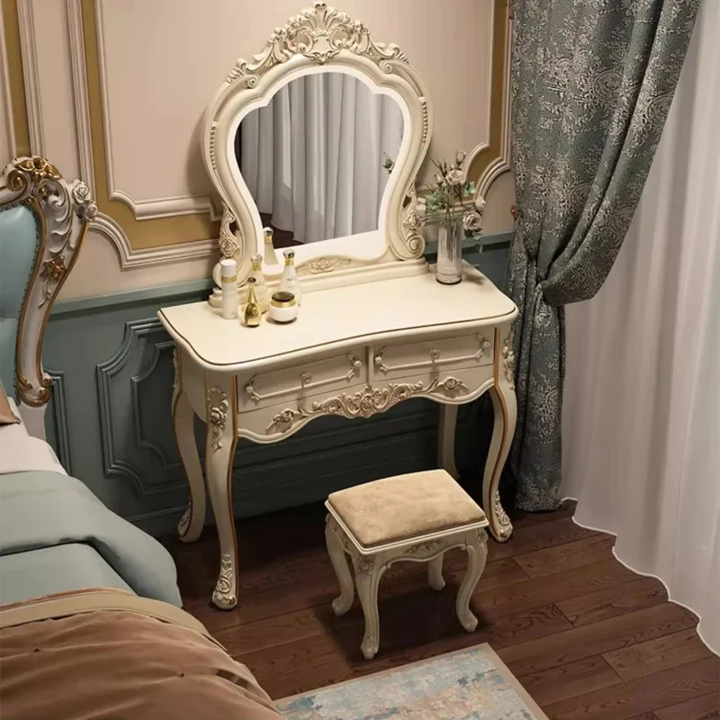 European Light Emitting Diode Wood Panel Dresser with Light White Luxury Vintage Dresser with Mirror Dresser