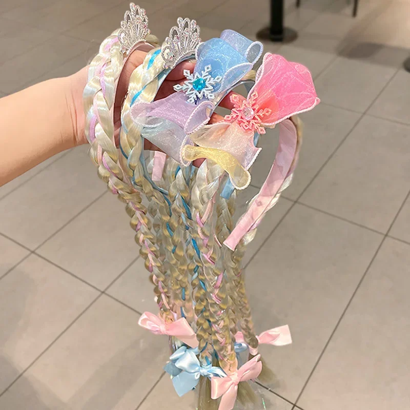 Gefrorene Prinzessin Perücke Zöpfe Kinder Krone Bogen Cosplay Prinzessin Stirnband Königin Aisha Kopfschmuck Aisha Mädchen Stirnband Haarschmuck