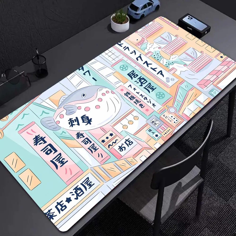 

Japanese sushi Mouse Pad Non-Slip Rubber PC gamers Gifts for boys Purple art Edge Desk accessories locking Anime Mousemat